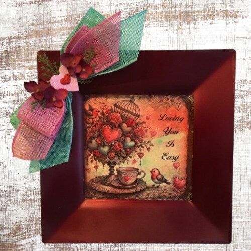 Dollar Tree Red Square Plastic Charger Plate Wall Art LOVING YOU IS EASY Valentine's Day Holiday Decor Handmade Gift Idea - image10