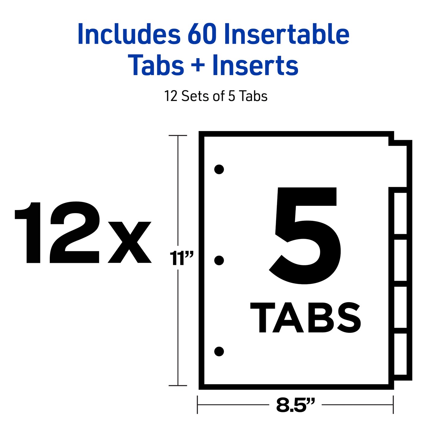 Avery Insertable Dividers for 3 Ring Binders, 5-Tab Sets, Multicolor Divider Tabs, Great for Organizing Projects, Reports, Finances, and More (12-Pack of 81000)