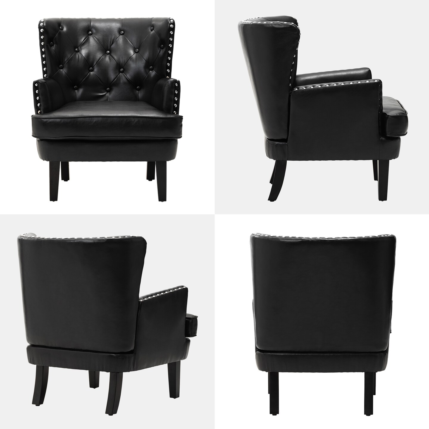 Set of 2 Mid-century Modern Leatherette Button-tufted Accent Arm Chairs