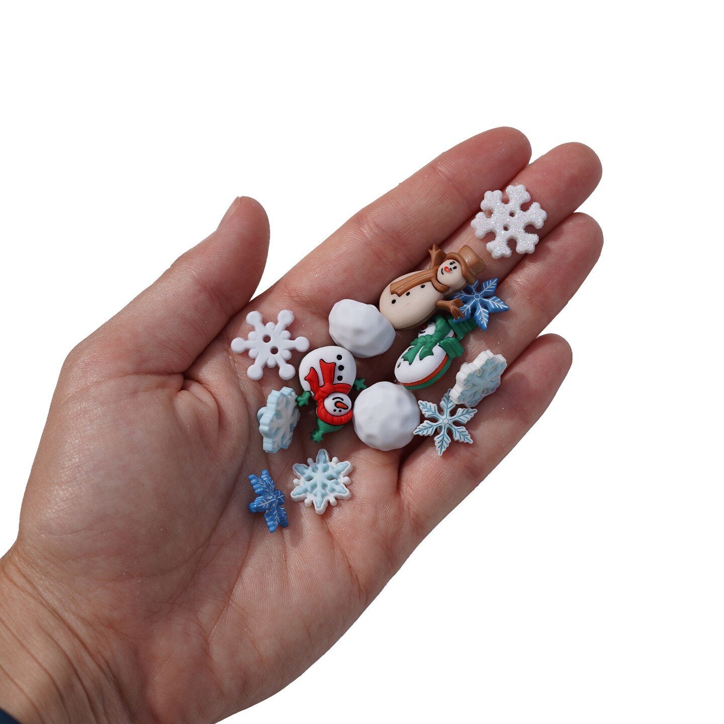 Winter Crafting Buttons Set, 100-Pack Snowman, Snowball and Snowflake Designs, White and Blue Holiday Decorative Buttons for Sewing and DIY Projects