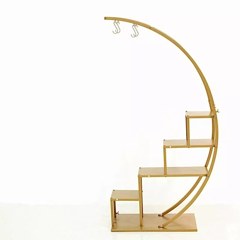 4.5 feet Gold 4 Tier Metal DISPLAY STAND Half Moon Ladder Plant Shelf Rack Party