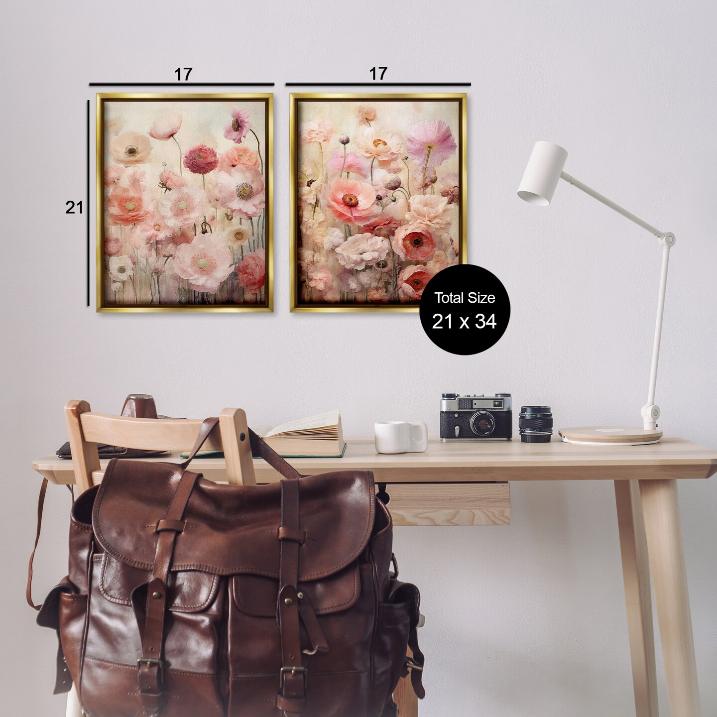 Stupell Industries Pink Blush Floral Field 2 pc Framed Floater Canvas Wall Art Set Design by RileyB