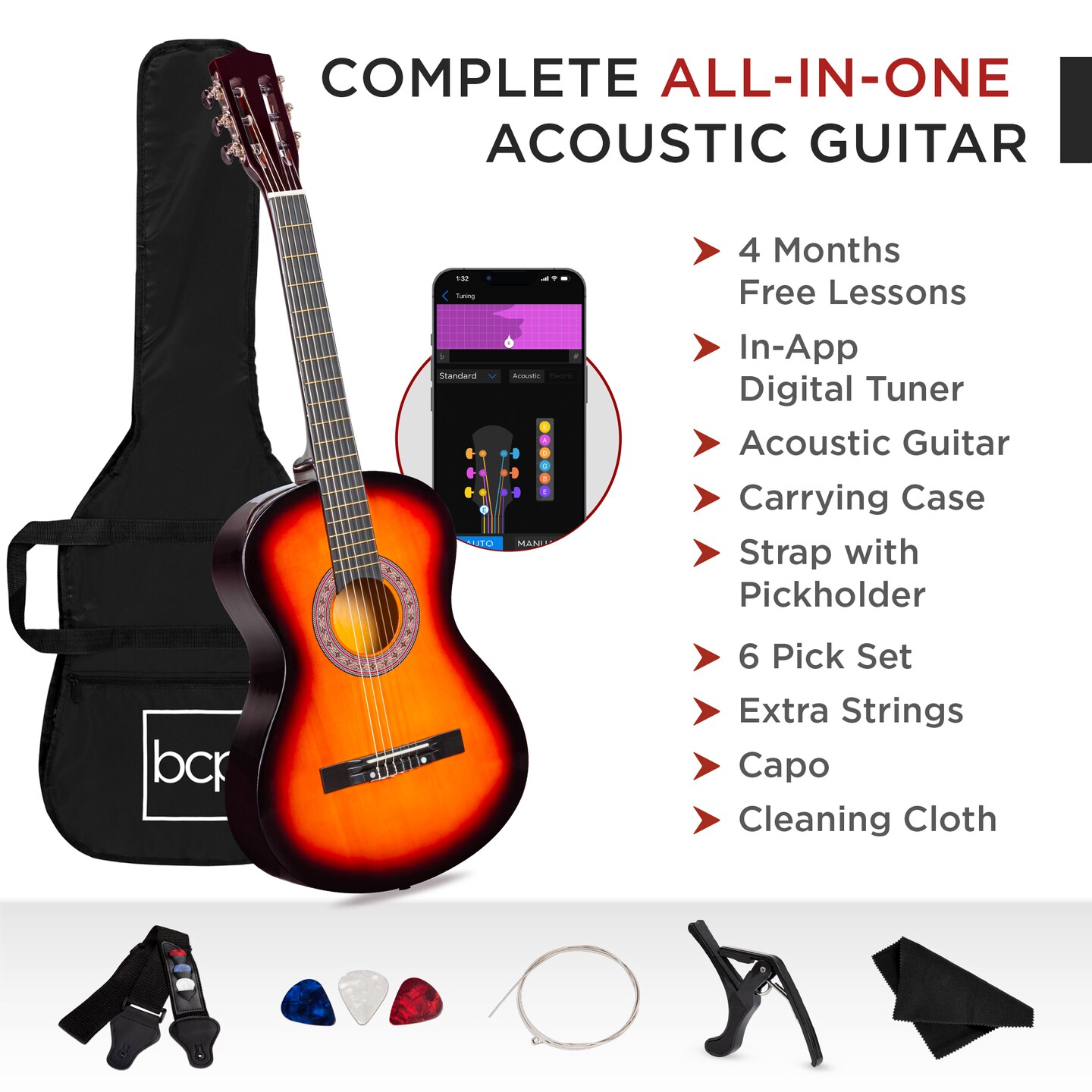 Best Choice Products 38in Beginner Acoustic Guitar Starter Kit w/ Gig Bag, Strap, Strings