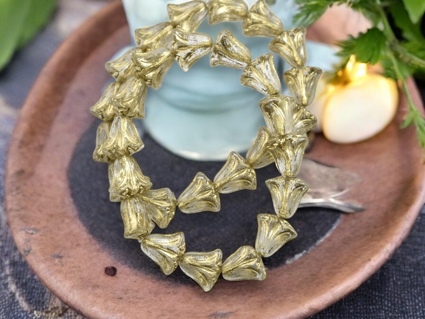 *15* 9x10mm Gold Washed Crystal Lily Flower Beads