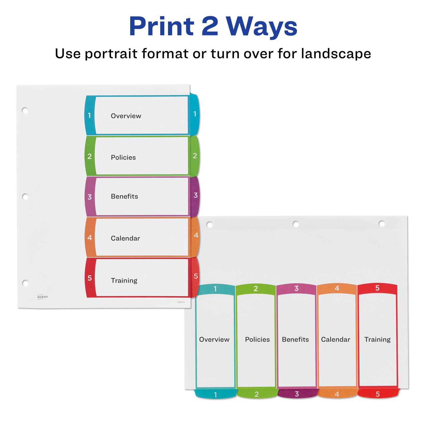 Avery 5 Tab Dividers for 3 Ring Binders, Customizable Table of Contents, Multicolor Tabs, 5 Packs, 5 Sets Total (11840)