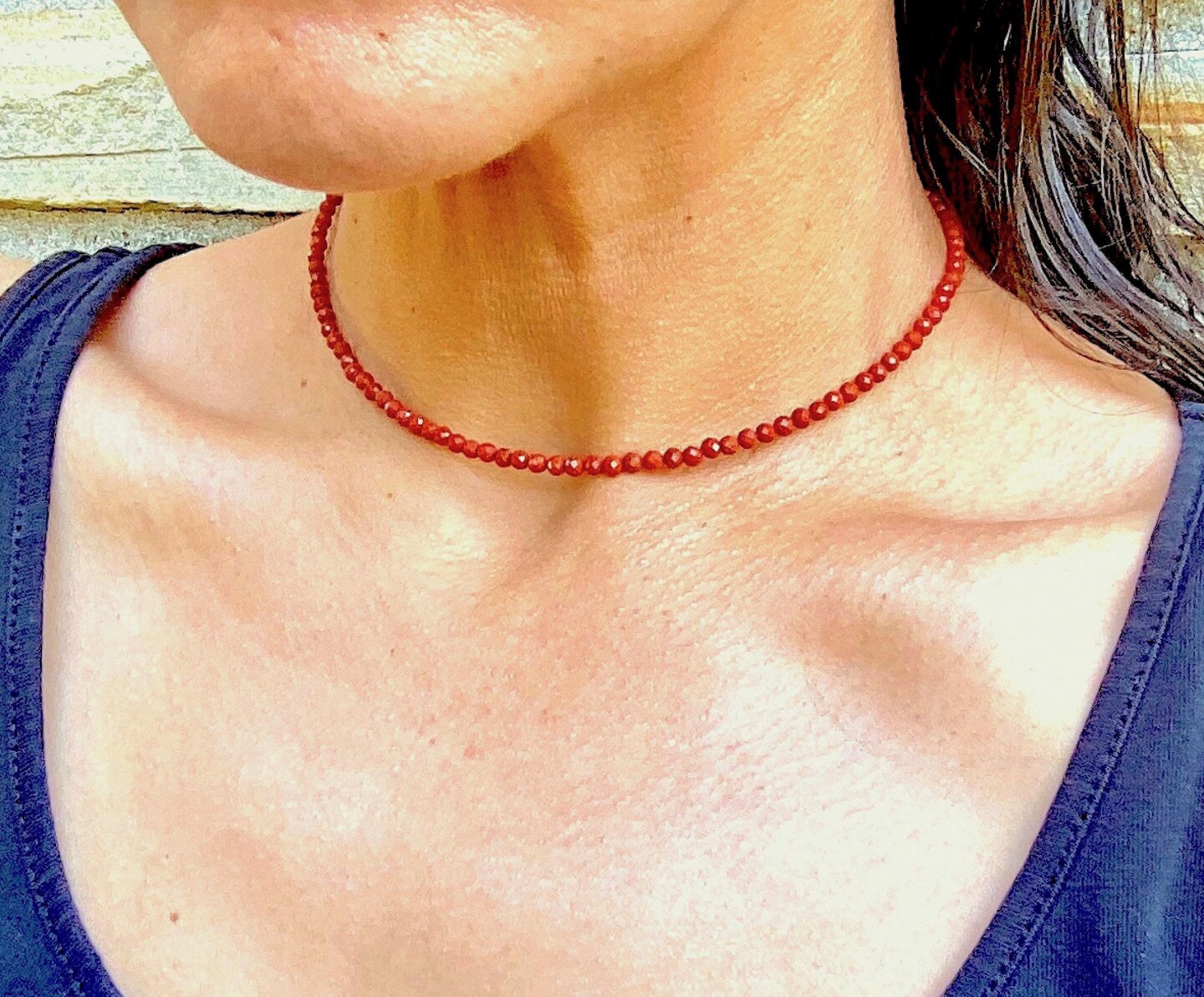 Dark Stone Choker with Red Jasper, Brick Color, Unique Boho