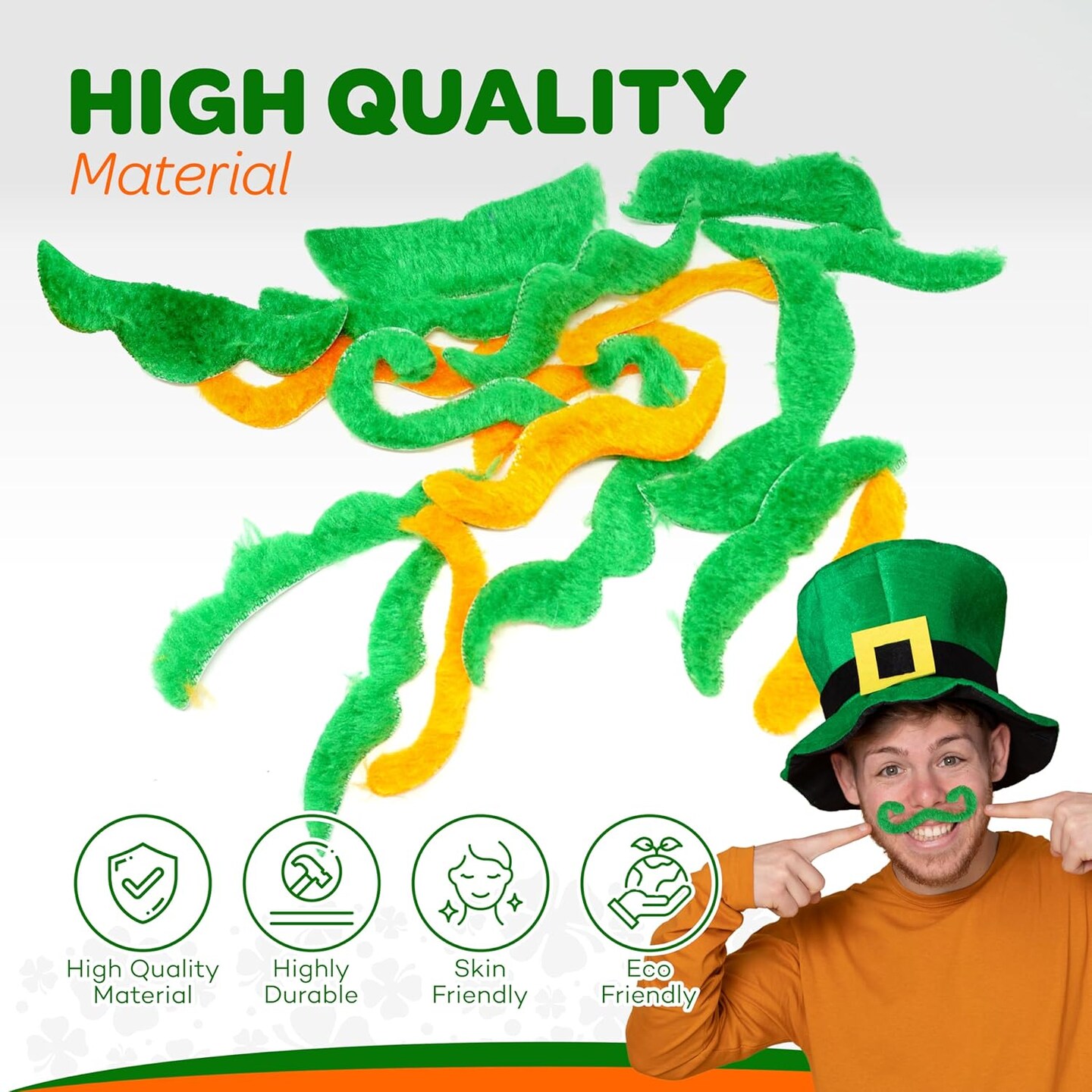 4E's Novelty 48 Pack St. Patrick's Day Mustache Green & Orange Mustaches Bulk Fake Beard Self Adhesive St Patrick Accessory Party Favor Supply