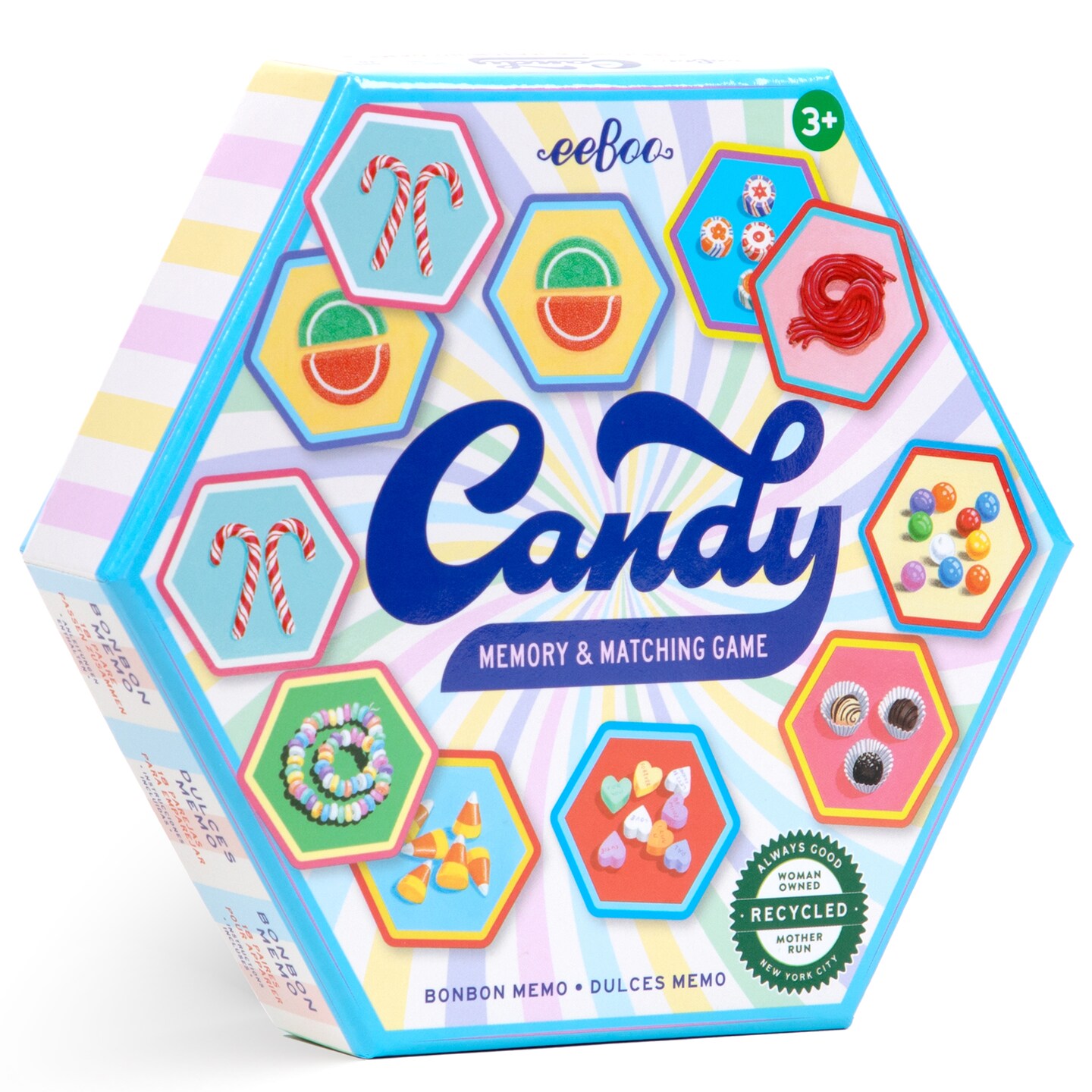eeBoo: Memory &#x26; Matching Game - Candy - 18 Hexagon-Shaped Illustrated Matching Pairs, Sweets Themed, Concentration Tile Game, Kids Age 3+, 1-4 Players