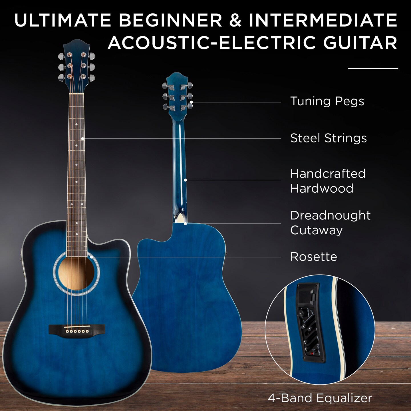 Best Choice Products Beginner Acoustic Electric Guitar Starter Set 41in w/ All Wood Cutaway Design, Case
