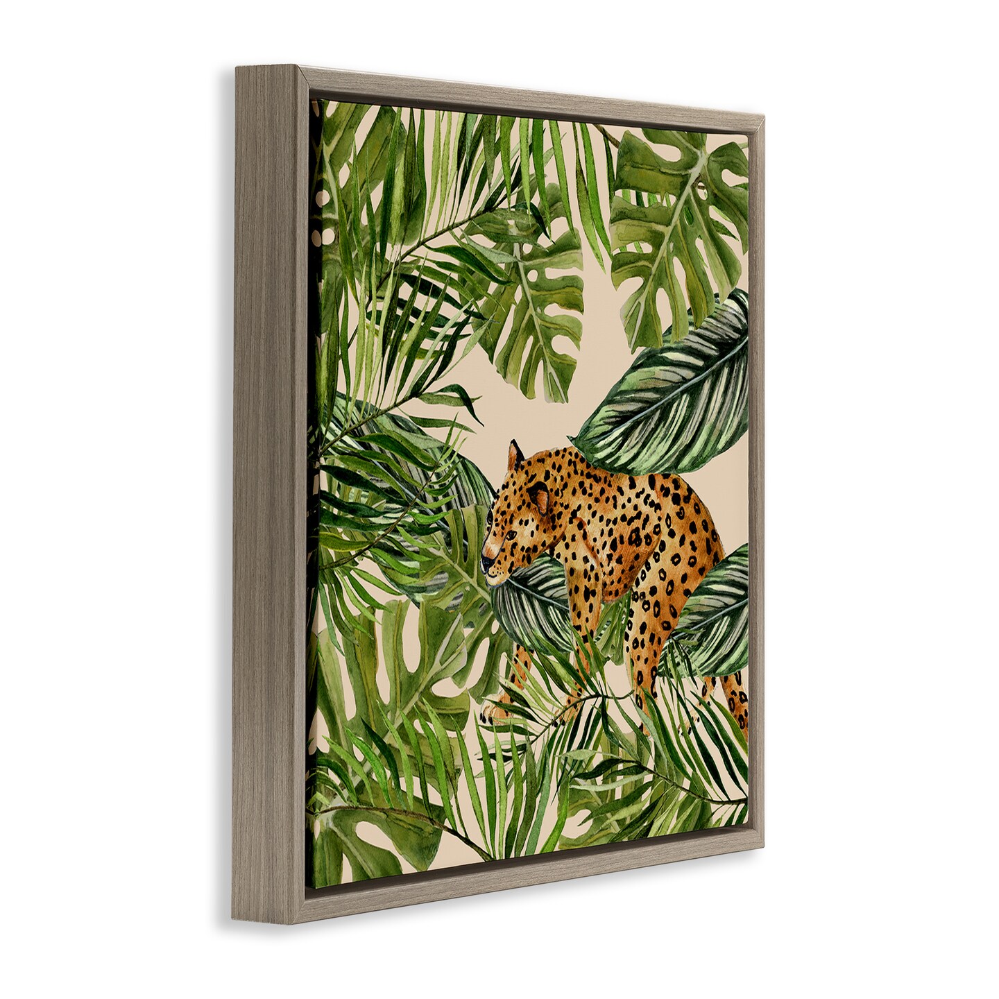 Stupell Industries Botanical Leopard on Branch Framed Floater Canvas Wall Art Design by Janet Tava