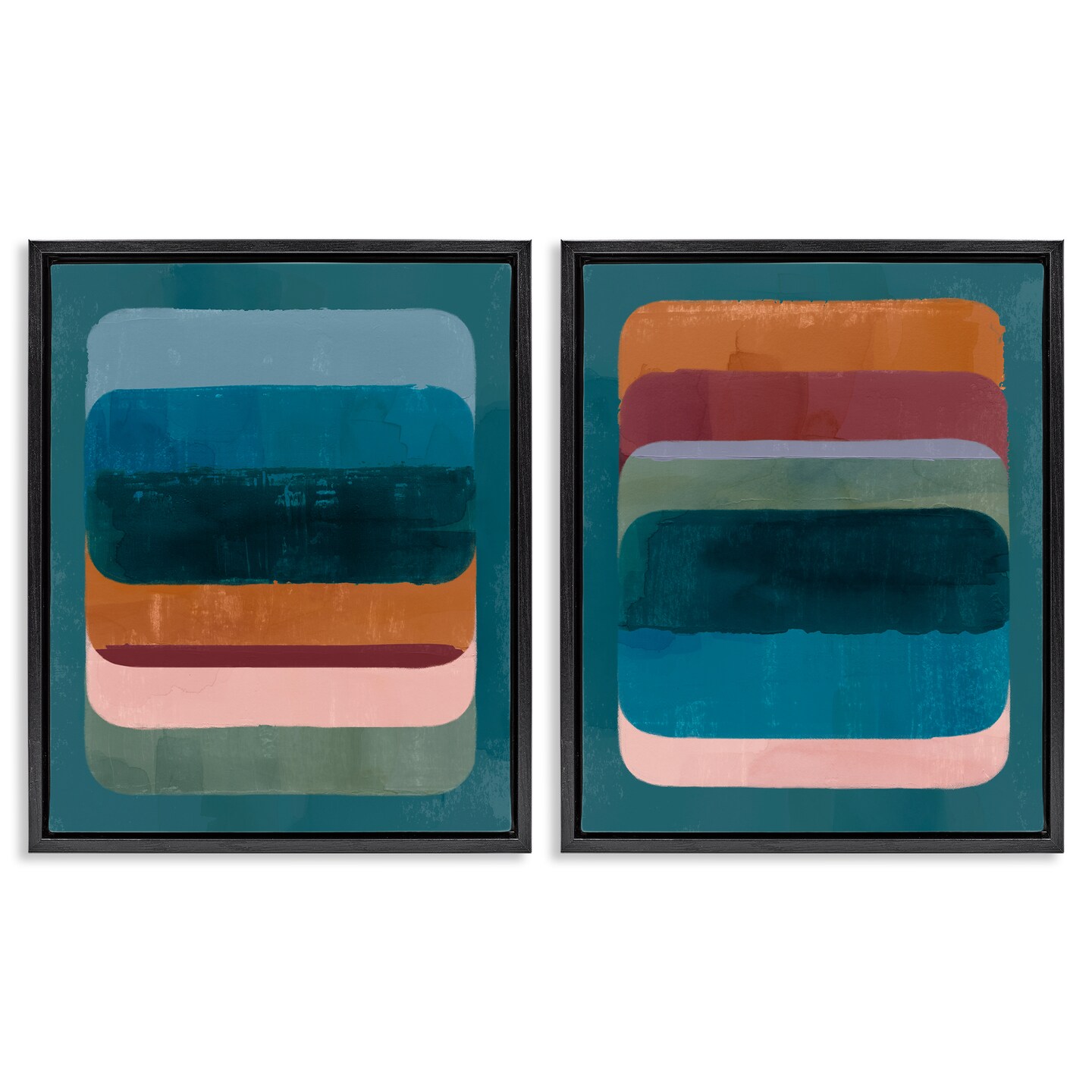 Stupell Industries Abstract Teal Stacked Colors 2 pc Framed Floater Canvas Wall Art Set Design by Victoria Barnes
