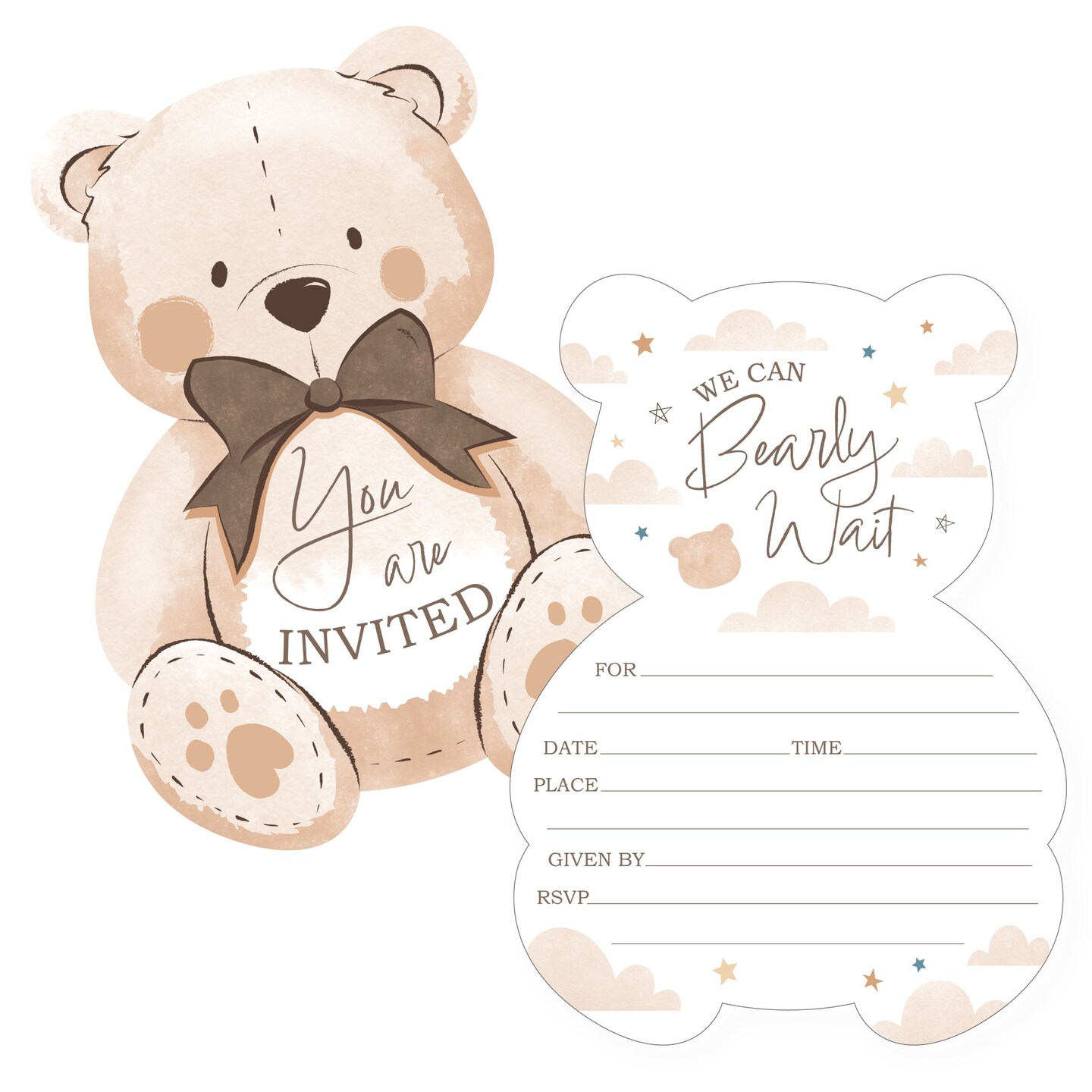 Big Dot of Happiness We Can Bearly Wait - Shaped Fill-In Invitations - Teddy Bear Baby Shower Invitation Cards with Envelopes - Set of 12