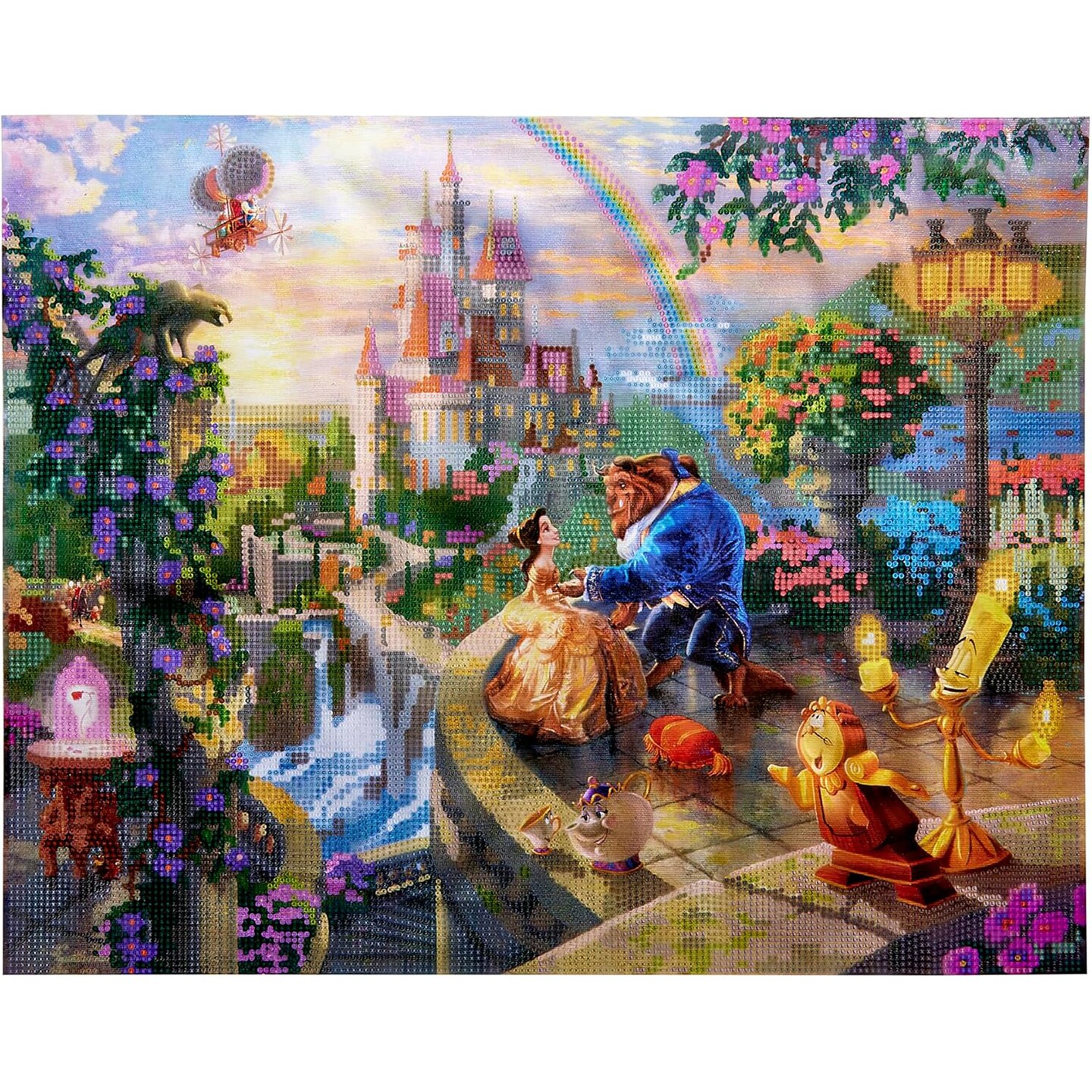 RoseArt: Disney Dreams: Diamond Art Jewel By Number - Beauty And The Beast Falling in Love - DIY 20x16&#x22; Gem Craft Kit, Thomas Kinkade, Display Hanger