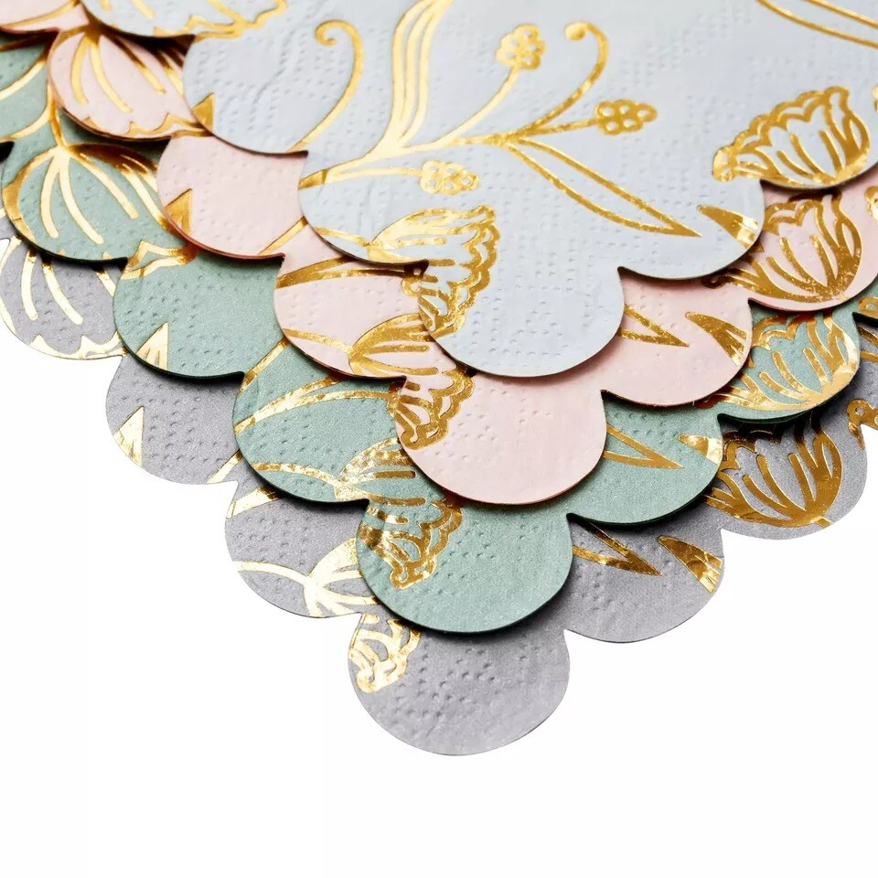 100 Pack Floral Cocktail Napkins Paper Disposable for Wedding Engagement Party