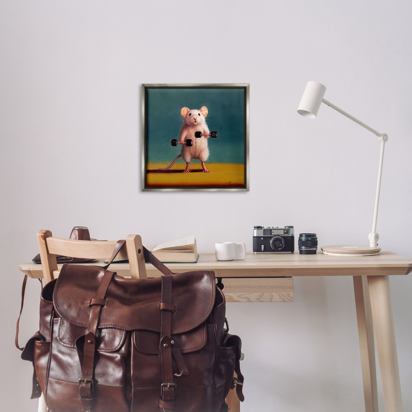 Stupell Industries Weight Lifting Mouse Framed Floater Canvas Wall Art Design by Lucia Heffernan
