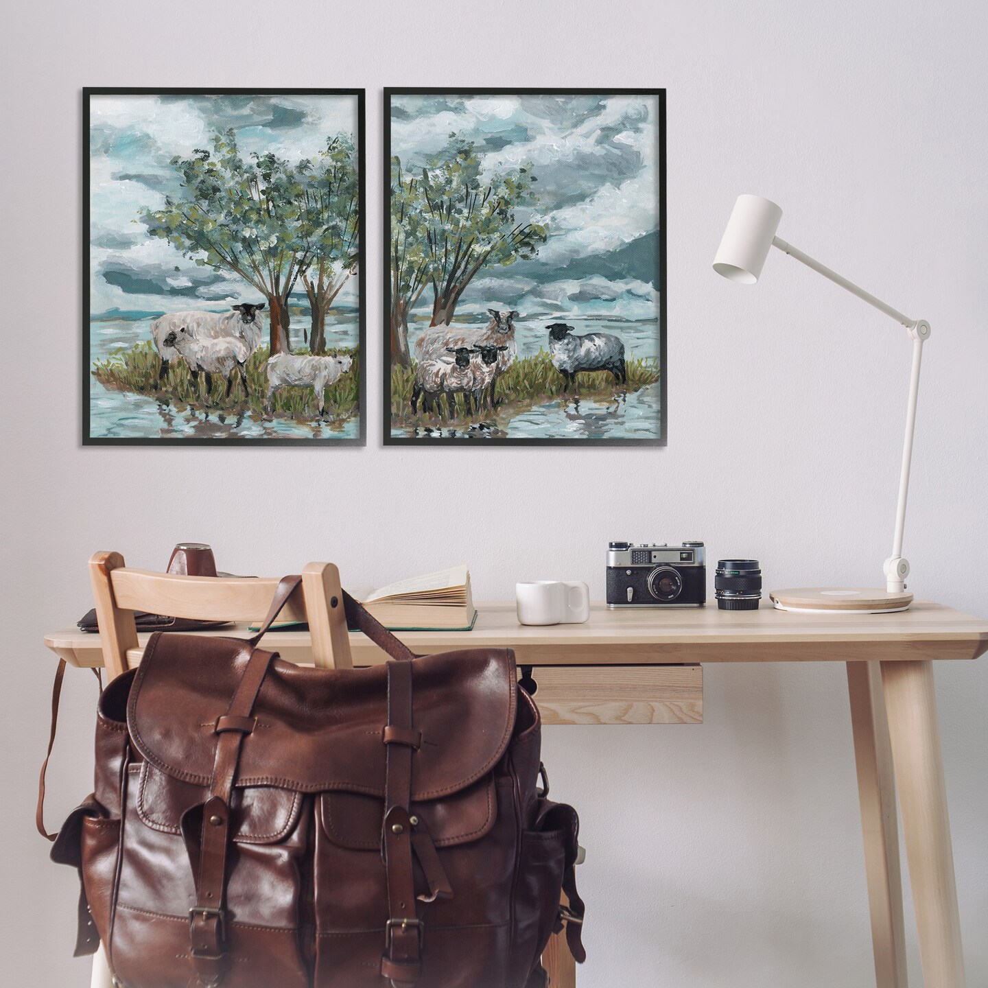 Stupell Industries Sheep in Field 2 pc Framed Giclee Wall Art Set Design by Melissa Wang