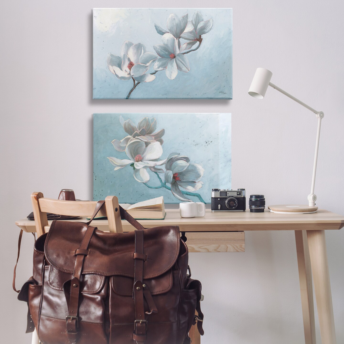 Stupell Industries Single Magnolia Branch Blossoms 2 pc Canvas Wall Art Set Design by Wellington Studio