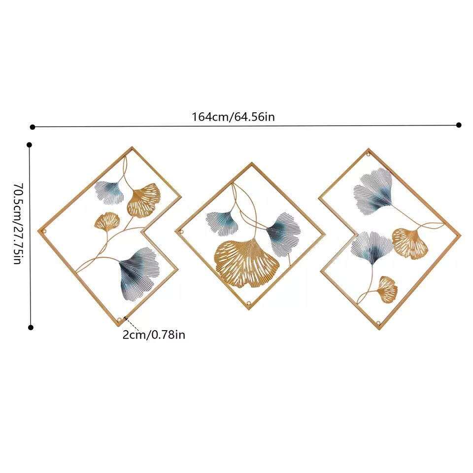 64.57*0.79*27.76&#x22; Gold Set of 3 Ginkgo Wall Art Hanging Sculpture Home Art Decor