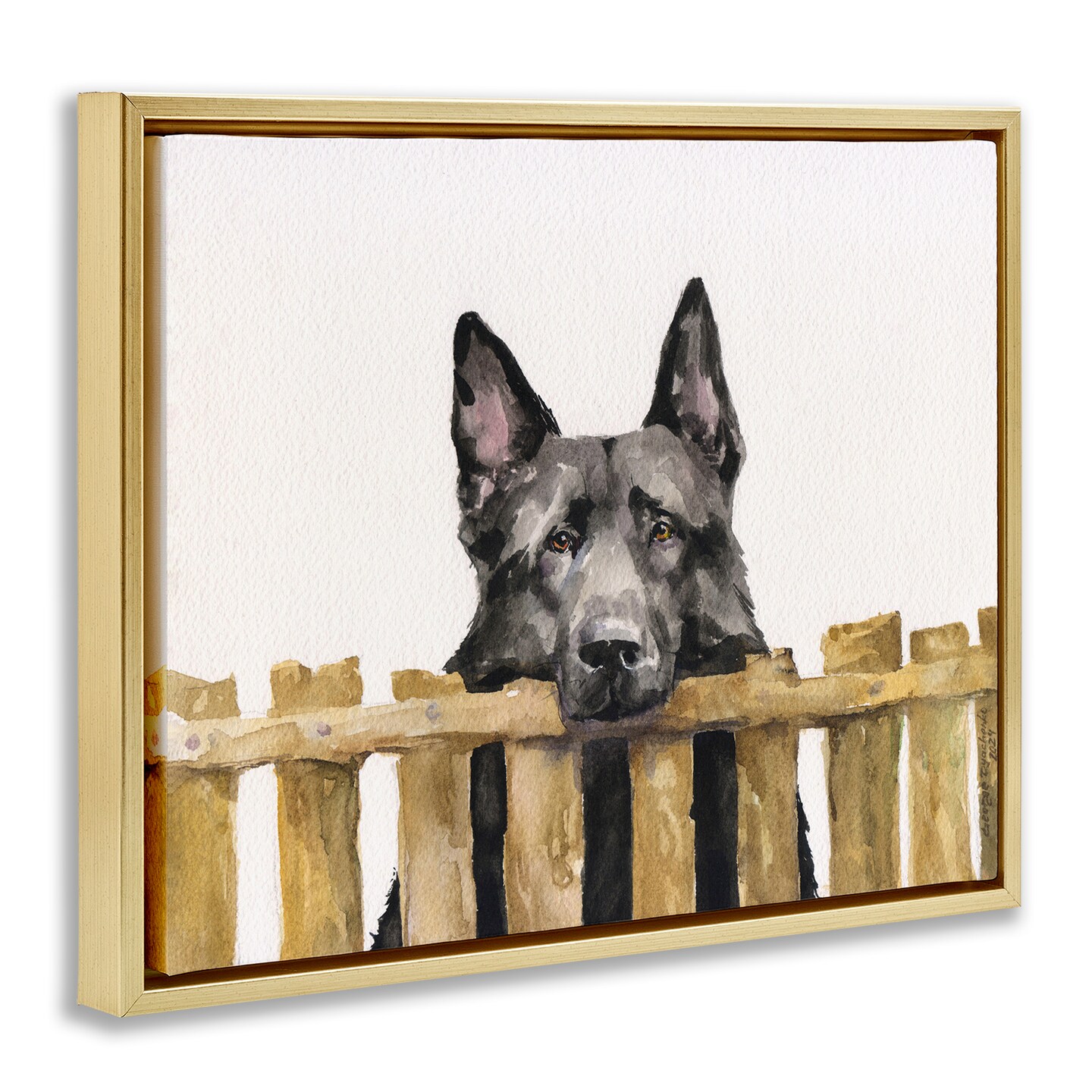Stupell Industries Black German Shepherd Framed Floater Canvas Wall Art Design by George Dyachenko