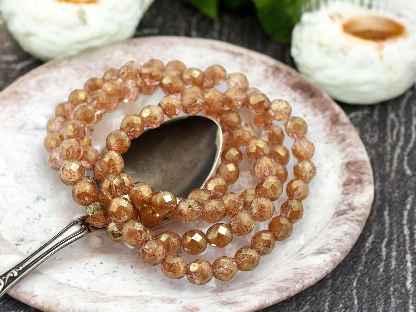 *25* 8mm Golden Topaz Crystal Luster Fire Polished Round Beads