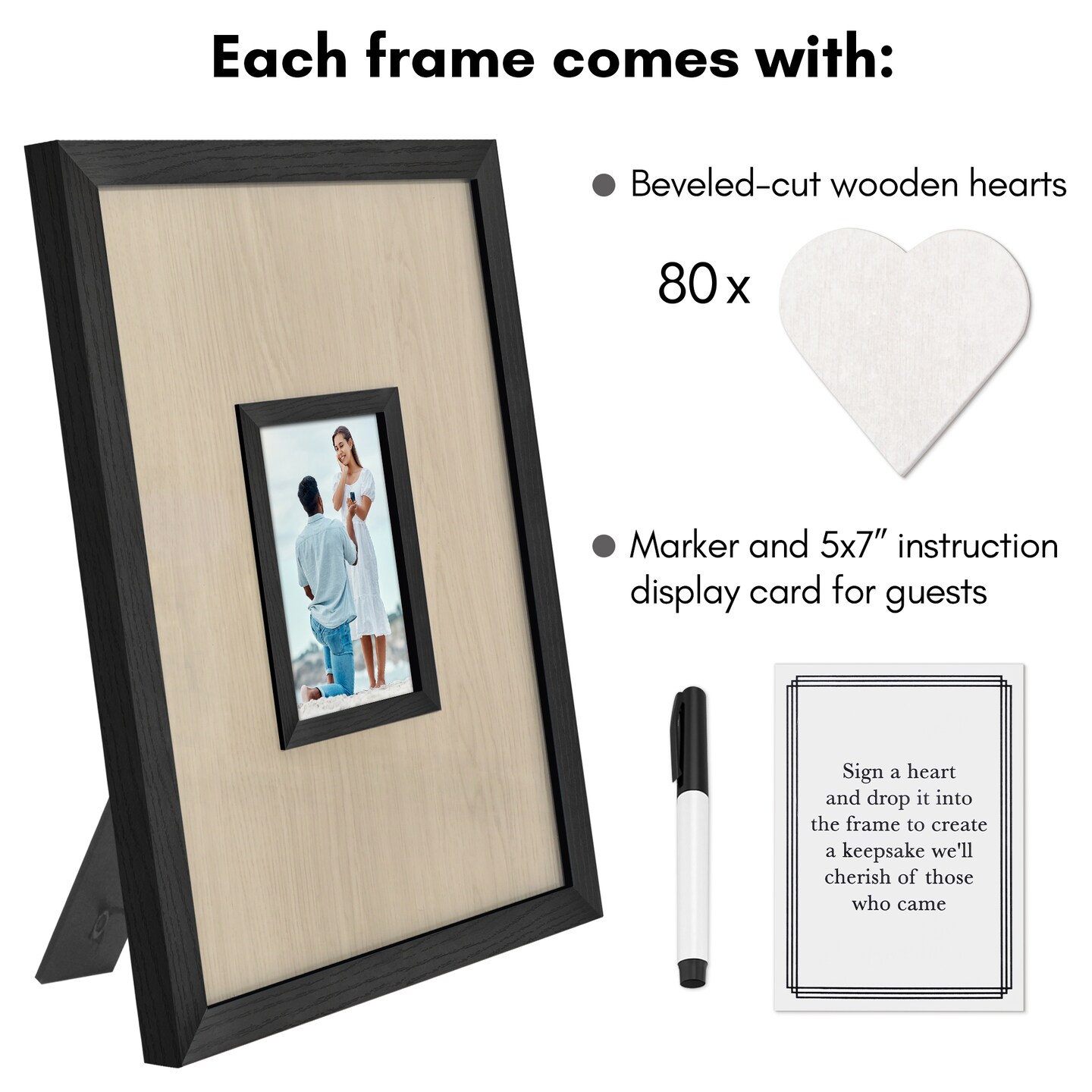 Americanflat 12x16 Wedding Guest Book Alternative with 80 Heart Tokens - Fits One 4x6 Photo