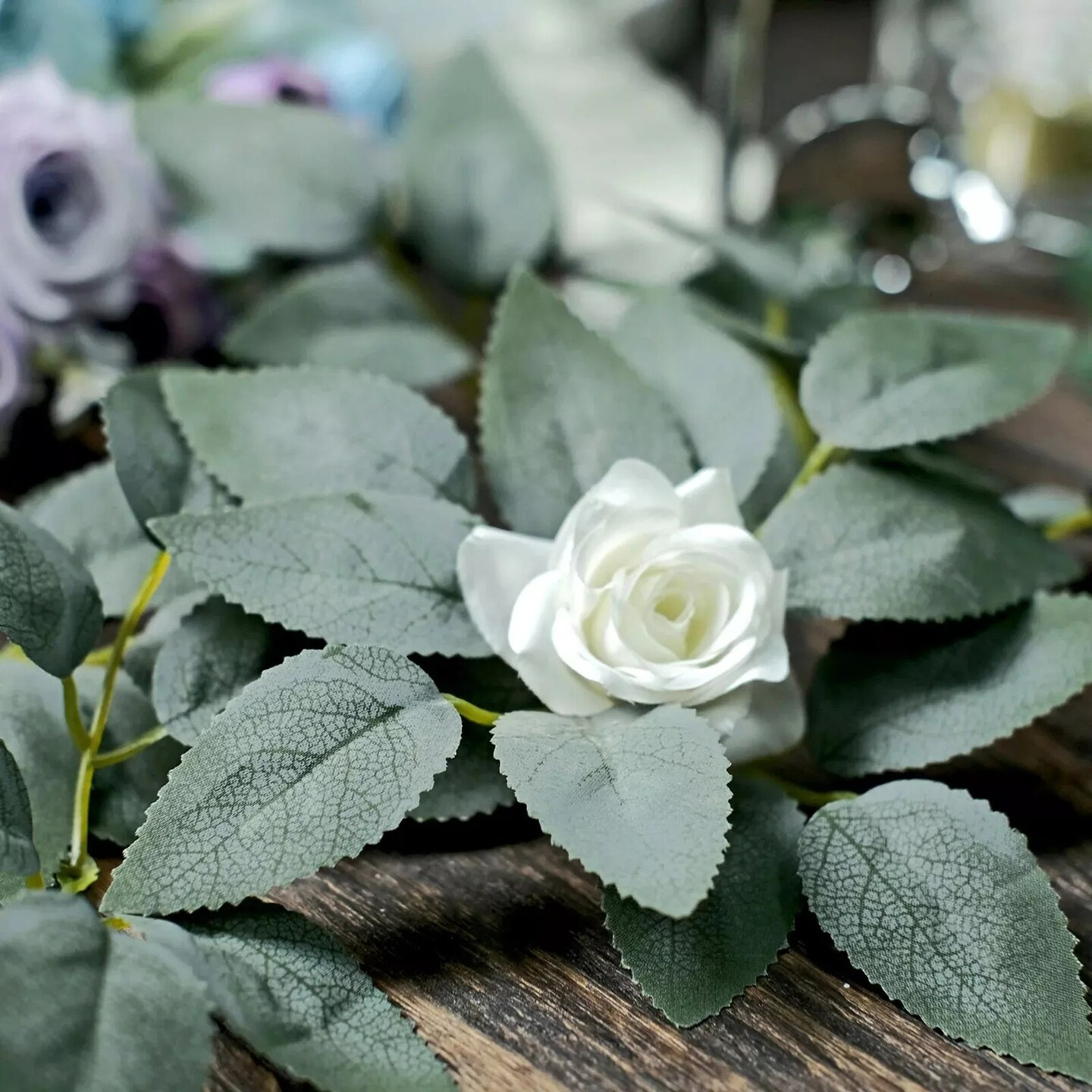 100 Frosted Green Faux Bulk ROSE LEAVES Artificial Greenery Party Decorations