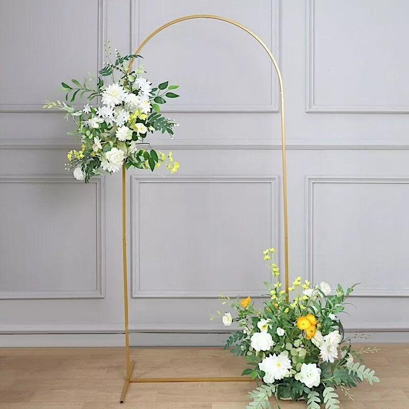 6 ft Gold Metal Floral Display Frame Round Top BACKDROP STAND Wedding Arch Event