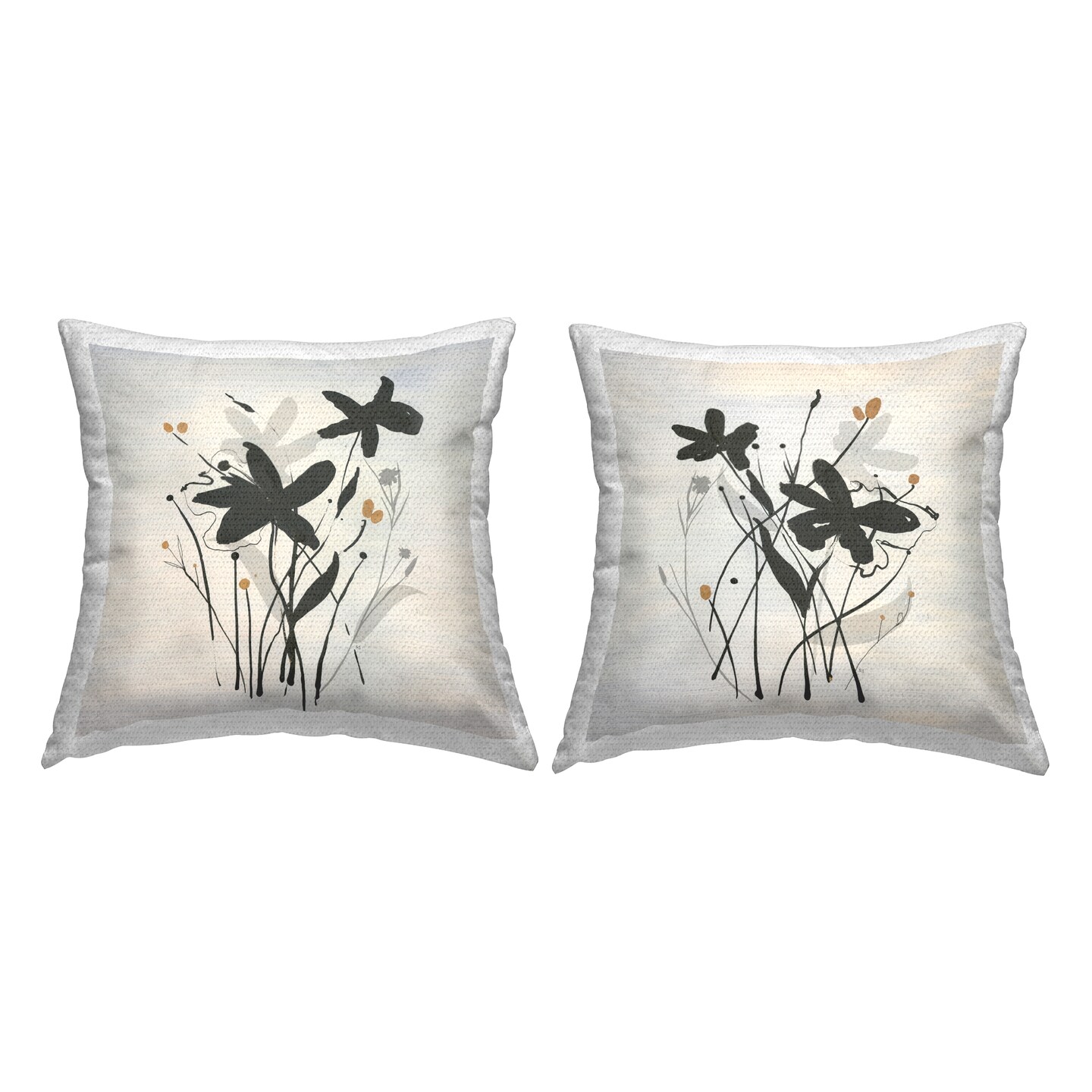 Abstract Black Wildflowers 2 PC Outdoor Printed Pillow Set Design by Susan Jill, 18 x 7 x 18