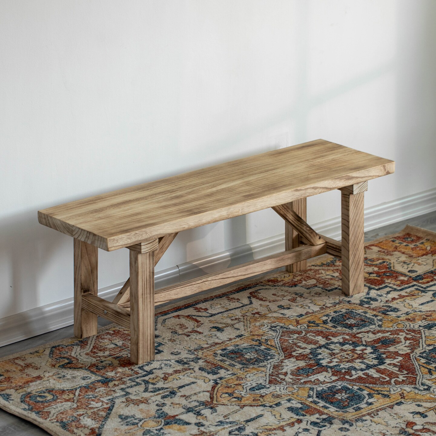Vintiquewise Wooden Bench Farmhouse Entryway Organizer Retro Rustic Accent Seat Natural Wood Armless Design for Living Room Hallway Kitchen Dining Room Stylish &#x26; Practical D&#xE9;cor for Indoor Space