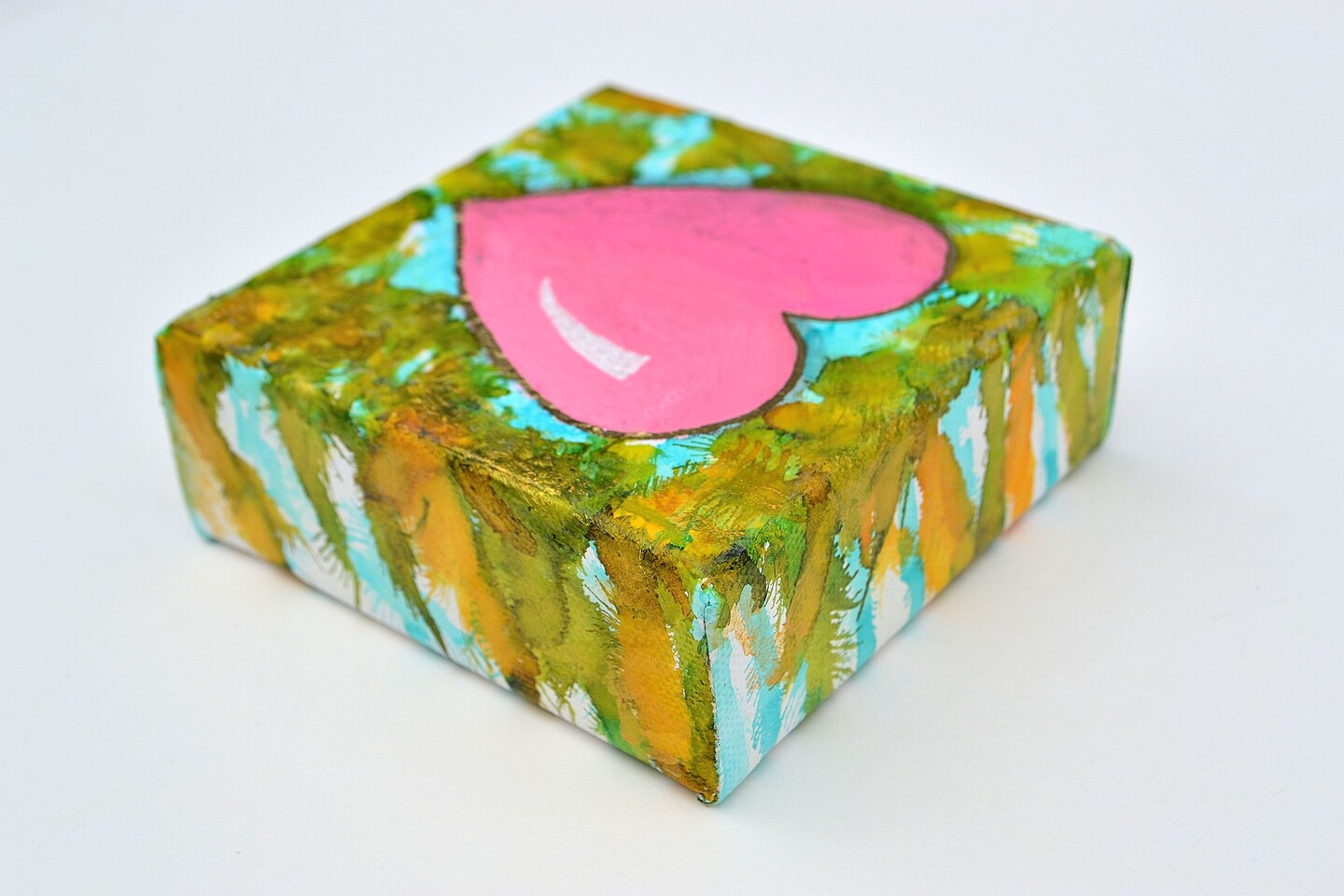 Abstract Rose Pink Heart Painting – 4x4 Inch Acrylic Canvas, Handmade Shelf Decor product 7