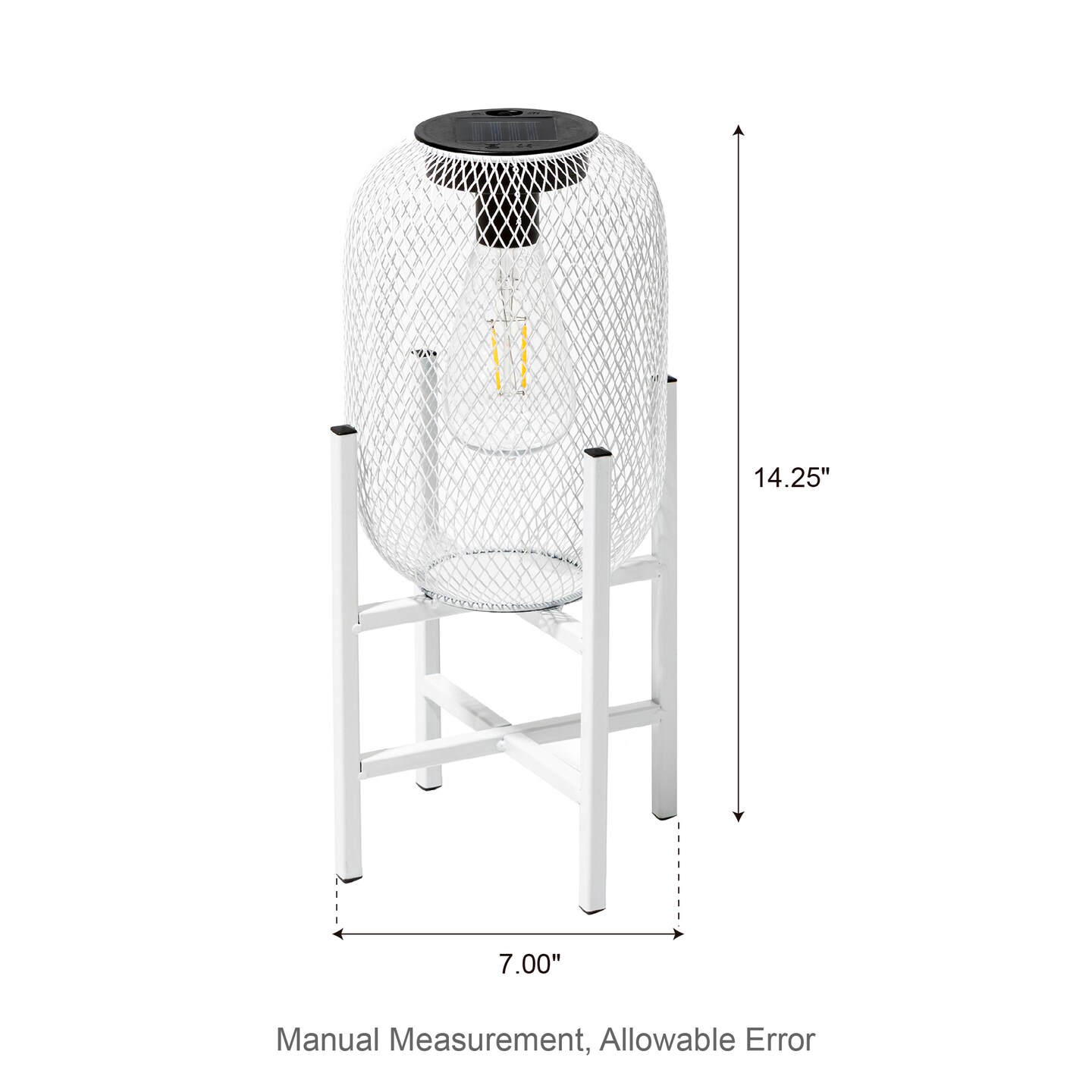 Set of 2 White Metal Mesh Solar Powered Edison Bulb Outdoor Lantern with Stand