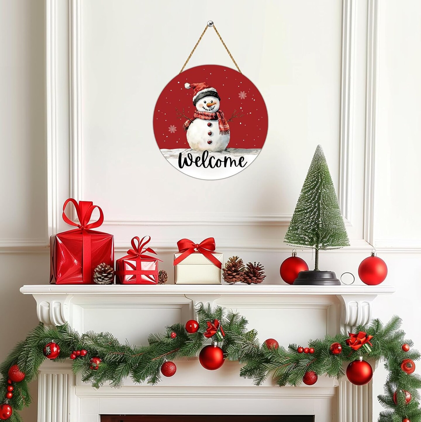 Christmas Snowman Wreath Door Decorations - Red