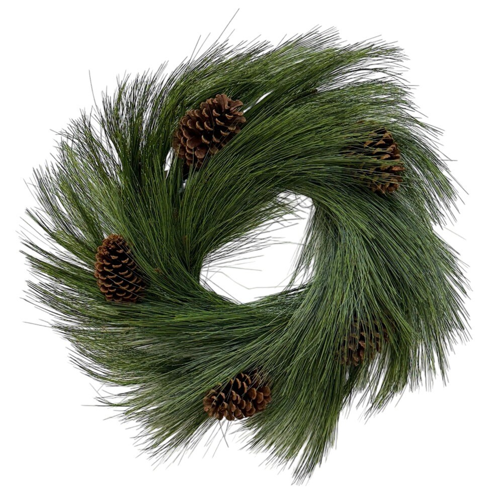 Long Pine Wreath | 24" - Christmas Holiday Elegant Door Decoration - Final sale / Non-returnable and Non-refundable