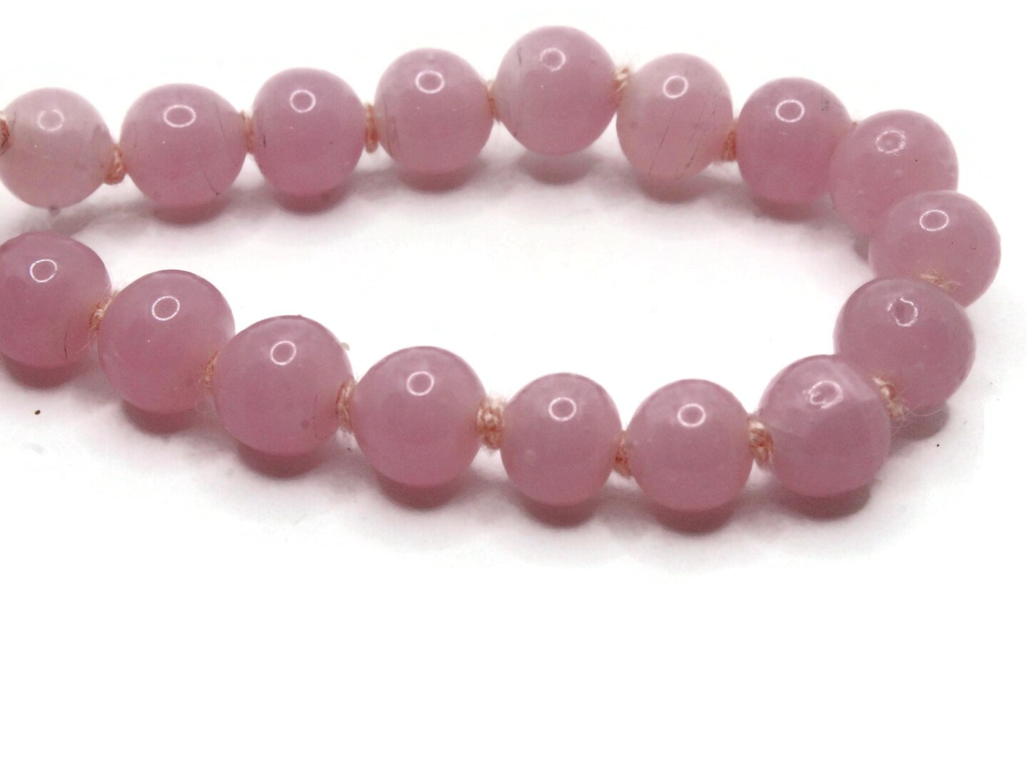 52 8mm Vintage Hand Knotted Pink Glass Smooth Round Beads Made in Japan