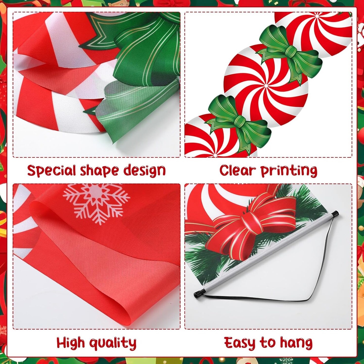 3 Pcs Christmas Decoration Outdoor Porch Sign for Front Yard Hanging Banner,12 x 71 Inch(red green)