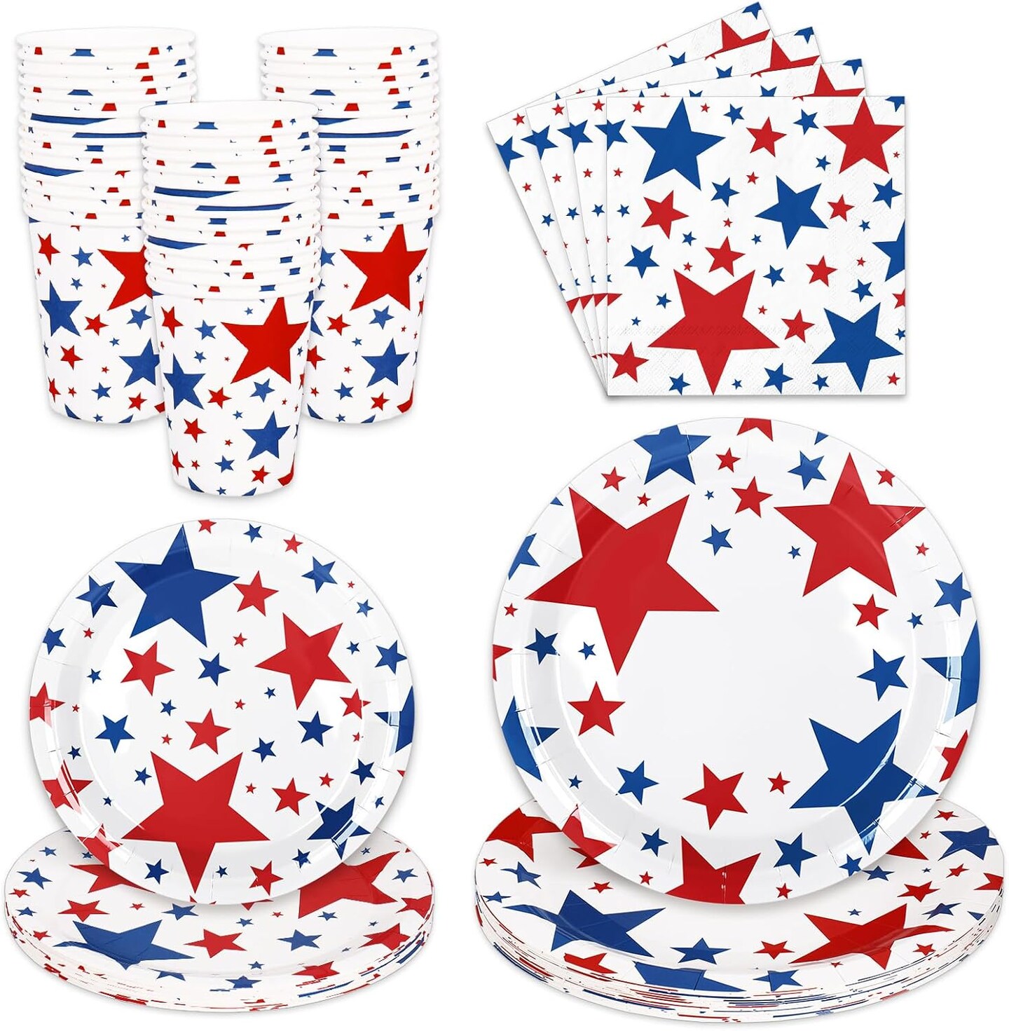 96PCS Patriotic Tableware Set – Plates, Cups, Napkins – 4th of July Decor for 24 Guests
