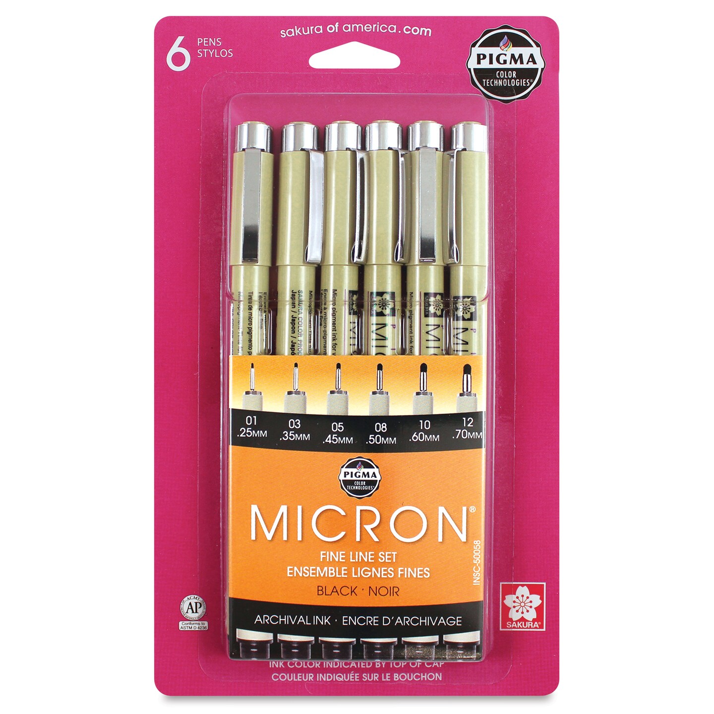 Sakura Pigma Micron Pens - Set of 6, Black, Fine and Bold Sizes