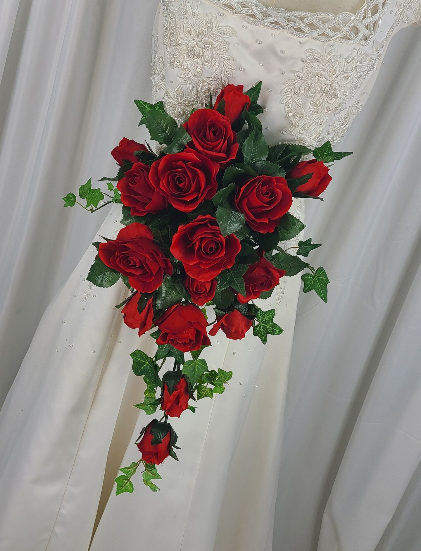 Sweet Roses of Red Cascading Ivy Faux Silk Wedding Bouquet | MakerPlace by  Michaels, image size:826x1080