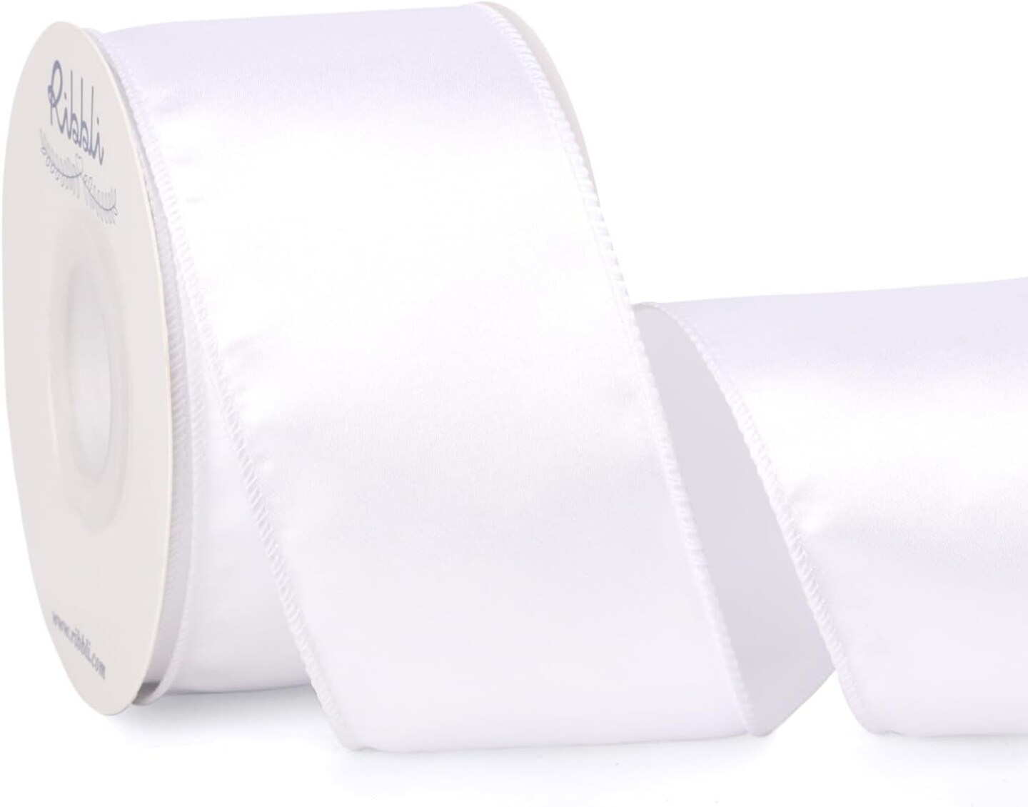 White Satin Wired Ribbon 2.5 Inch