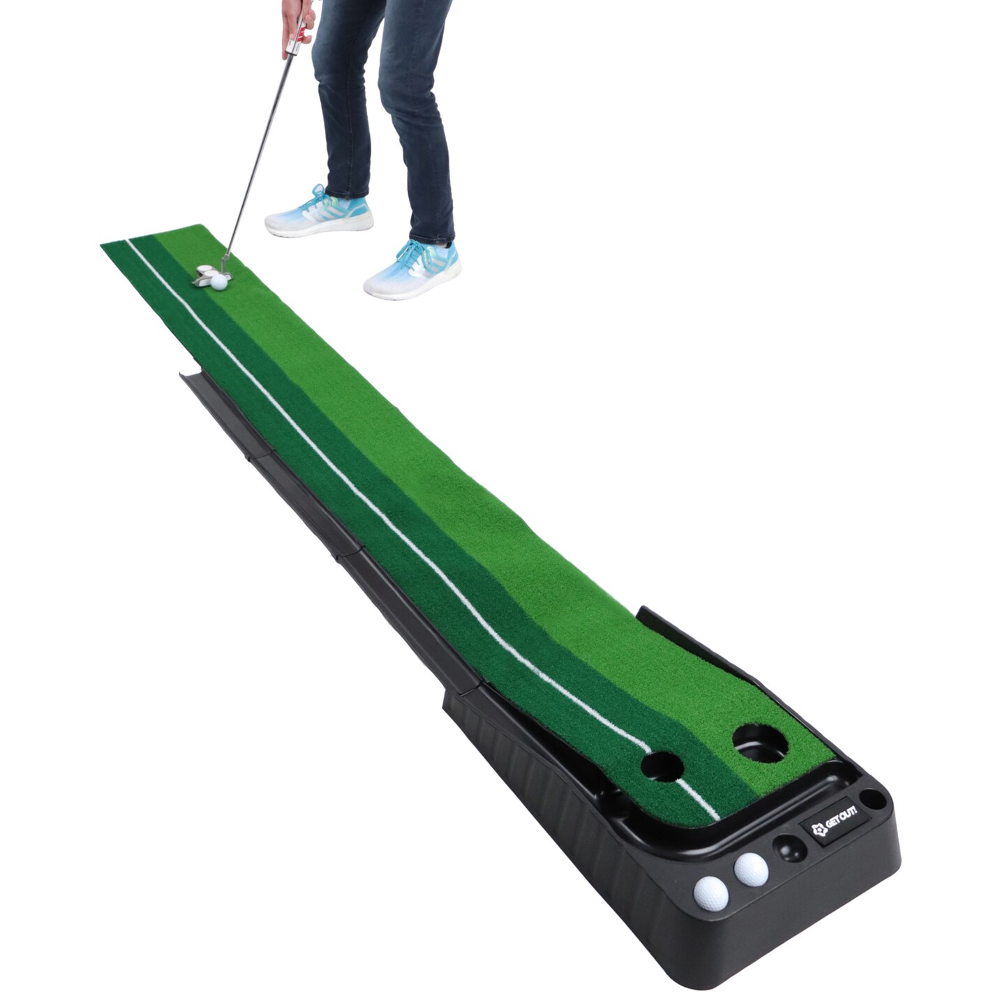 Putting Green Golf Mat w/ Putting Mat Return & Golf Balls Putting Aid
