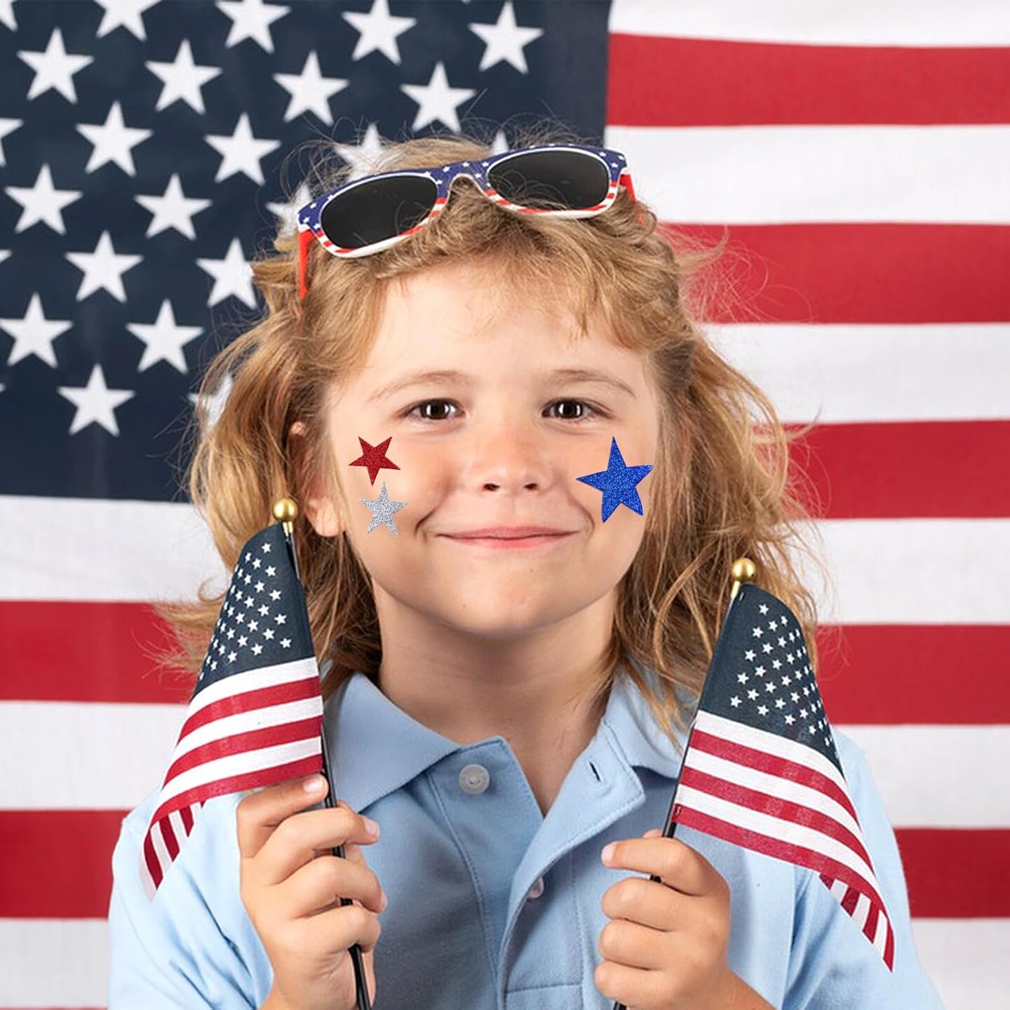 360Pcs Star Stickers - Red Blue Silver USA Patriotic Star Stickers Self Adhesive 4th of July Sticker Glitter Foam Stars Shaped Sticker for Kids Reward Art Craft Memorial Independence Day Decor