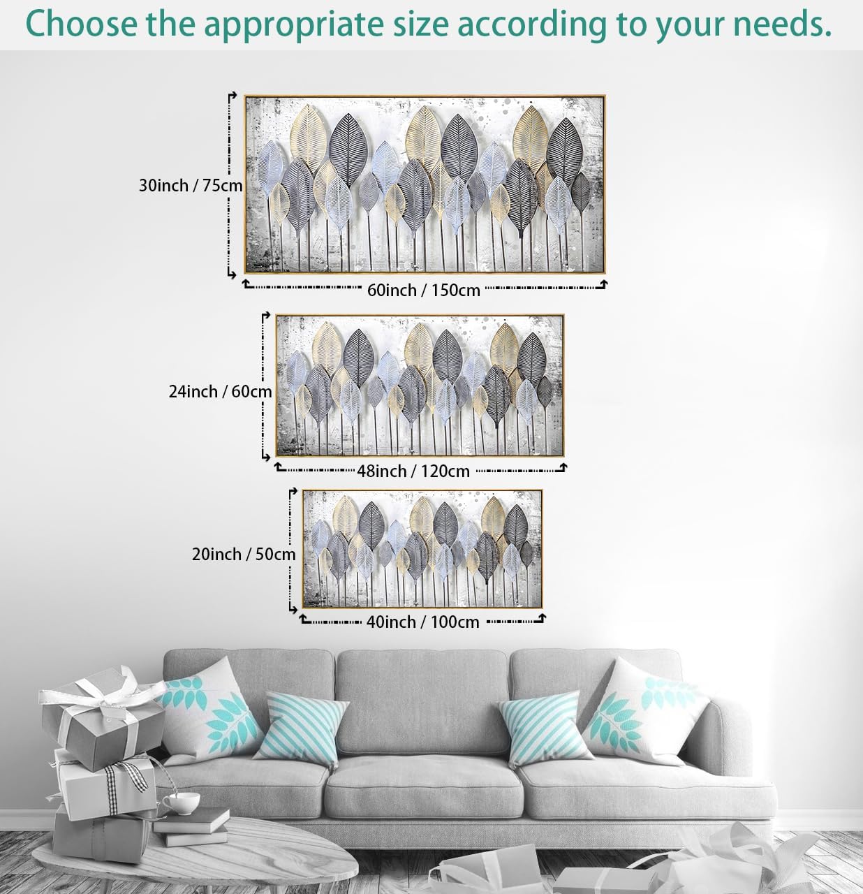 Wall Art Light modern Abstract Canvas wall art Black and white leaves (30&#x22;x60&#x22; with Framed)