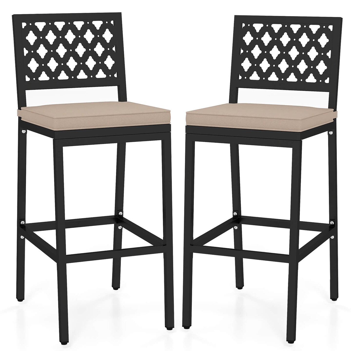Costway Set of 2 Outdoor Bar Height Dining Chairs Patio Metal Bar Stools with Cushion