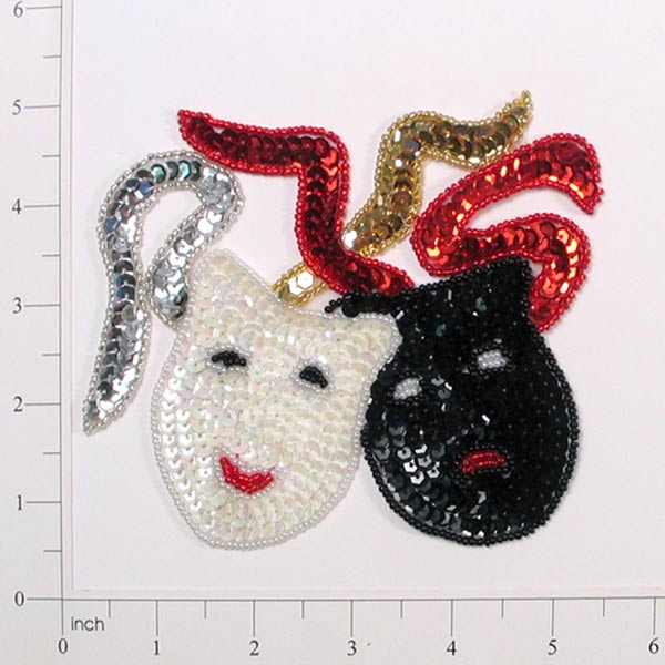 Mardi Gras Drama Masks Beaded Sequin Applique/Patch 5" x 4 1/4"