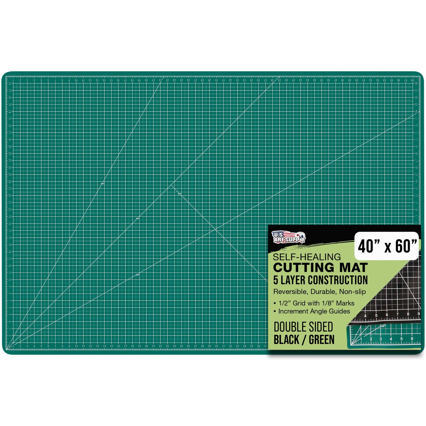 40" x 60" Self-Healing Cutting Mat 5-Ply - Double-Sided Green/Black Craft Mat, Non-Slip Cutting Mats for Crafts, Sewing, Quilting, Scrapbooking