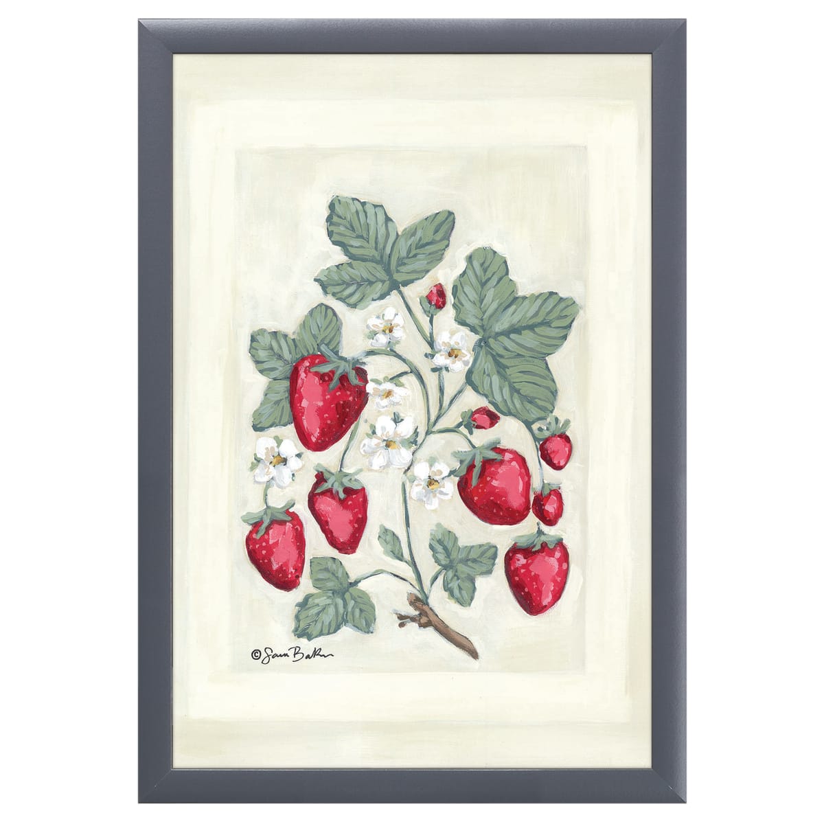 12" x 16" Sweet Summer Strawberries I Framed Wall Art, Contemporary Kitchen Home Décor, Glass Facing and Hanging Hardware Included