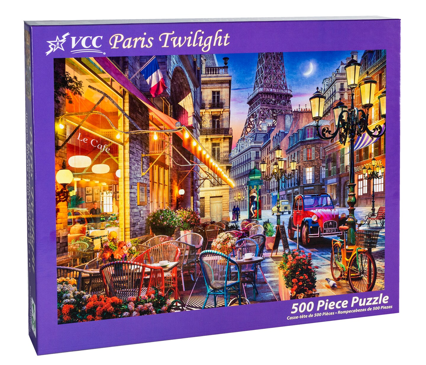 Paris Twilight Jigsaw Puzzle - 500 Piece Puzzles for Adults, Eiffel Tower Puzzle, Paris Cafe with Vivid Colors, Intricate Design, Precision Cutting, Recycled Materials, from VCC
