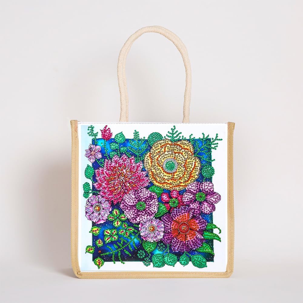 4 Pack Mandala Flowers Butterfly Diamond Painting Dots Art Kits Canvas Tote Bags Boho 5D DIY Handbags Handmade Gifts Reusable Shopping Bags with Handles for Women Adults Work