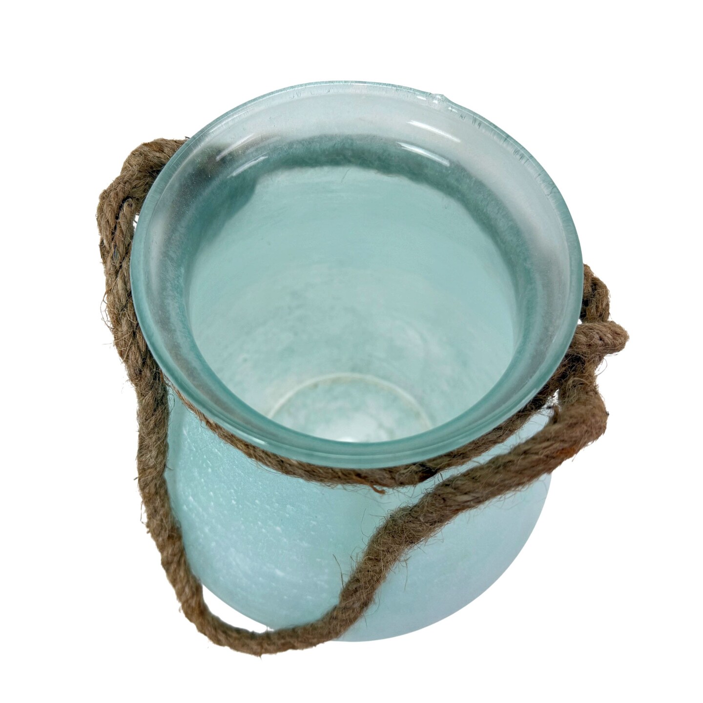 Frosted Glass Decorative Candle Lantern W Rope Hanger, 7 in Deep Round