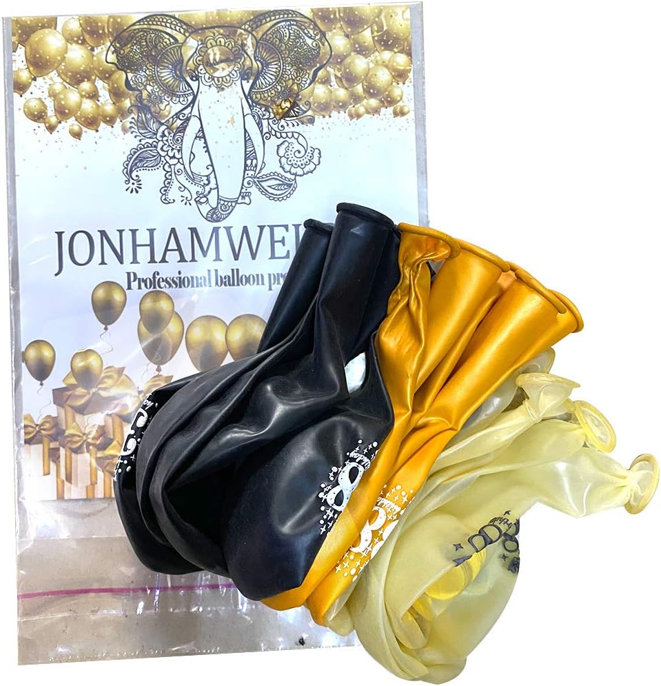 38th Birthday Balloons 38 Years Black Gold Latex Confetti Printed Number Balloons for Men Women Birthday Party Decorations